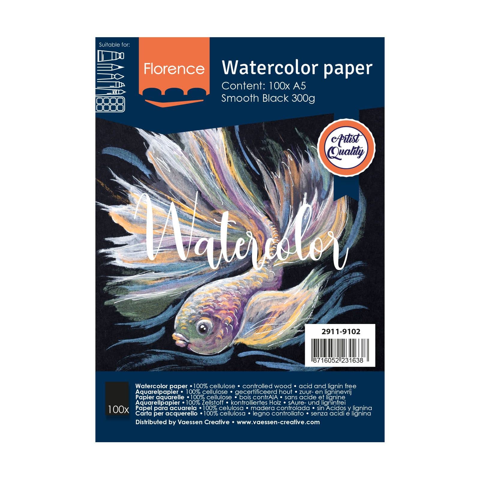 vaessen-creative-florence-aquarellpapier-schwarz-a5-300g-20-blatt image 1