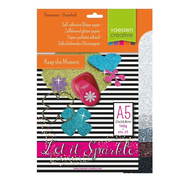 florence-glitzerpapier-selbstklebend-schwarz-wei-a5-5-bogen-270g image 1