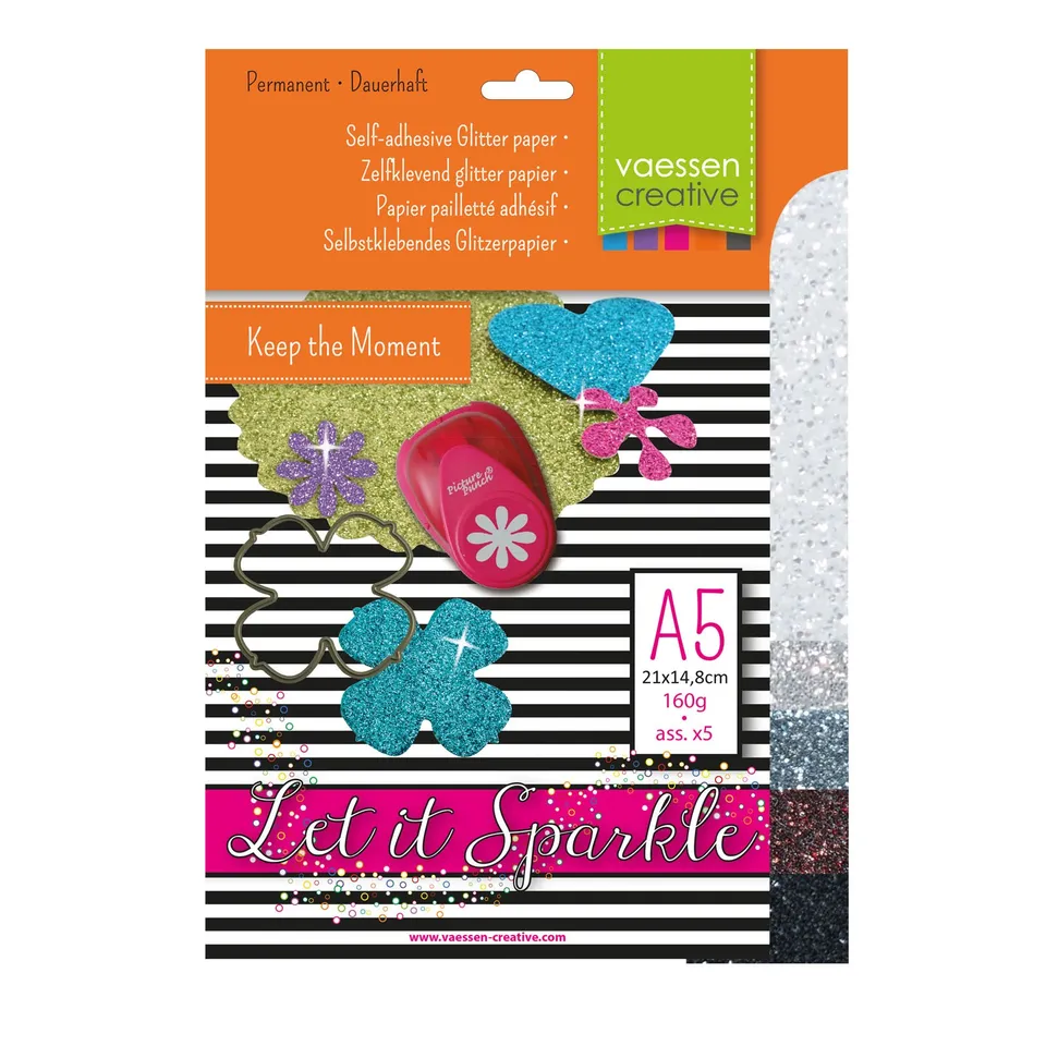 florence-glitzerpapier-selbstklebend-schwarz-wei-a5-5-bogen-270g image 1
