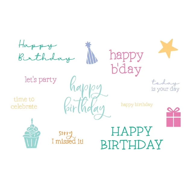 sizzix-clear-stamps-birthday-sentiments-stempel-13tlg-geburstag image 1