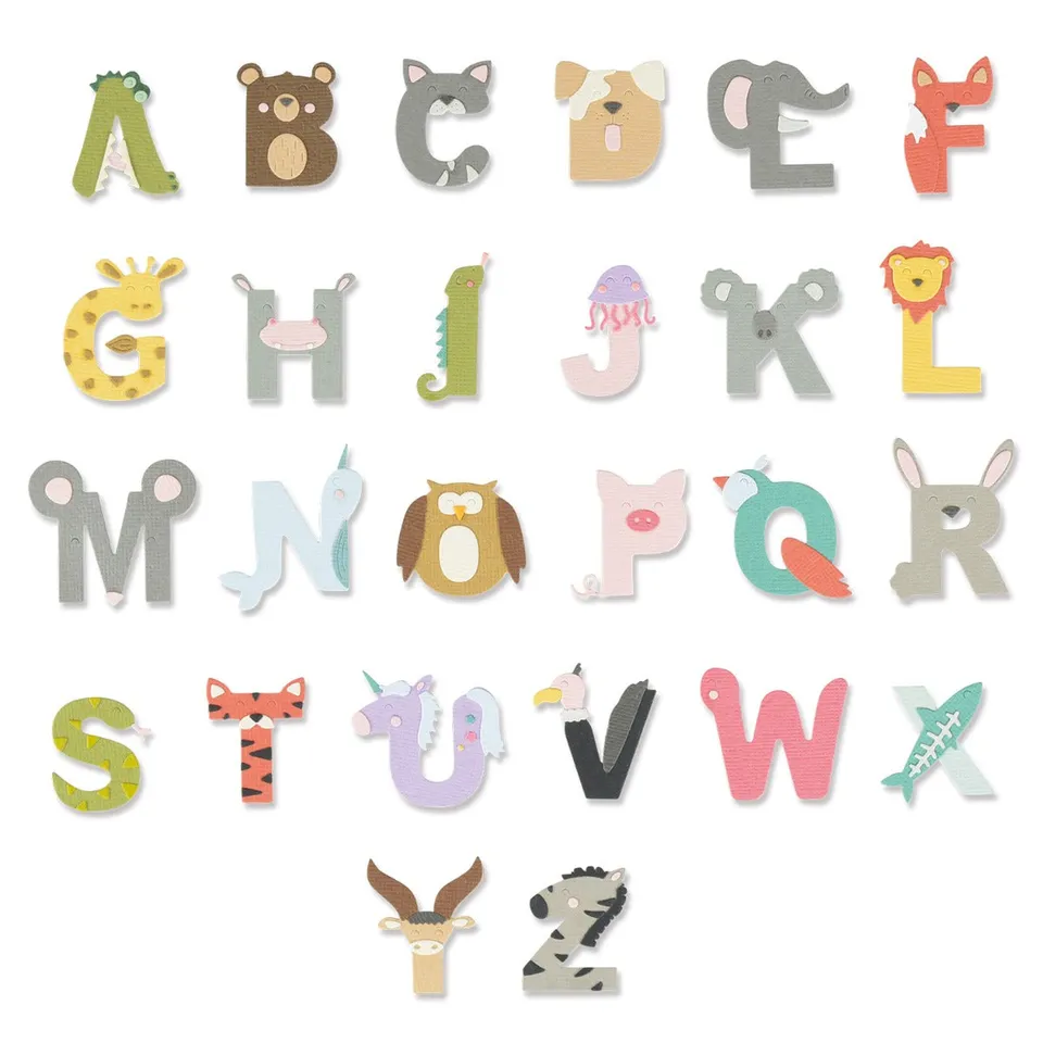 sizzix-thinlits-animal-alphabet-stanzschablonen-26tlg-tiere image 1