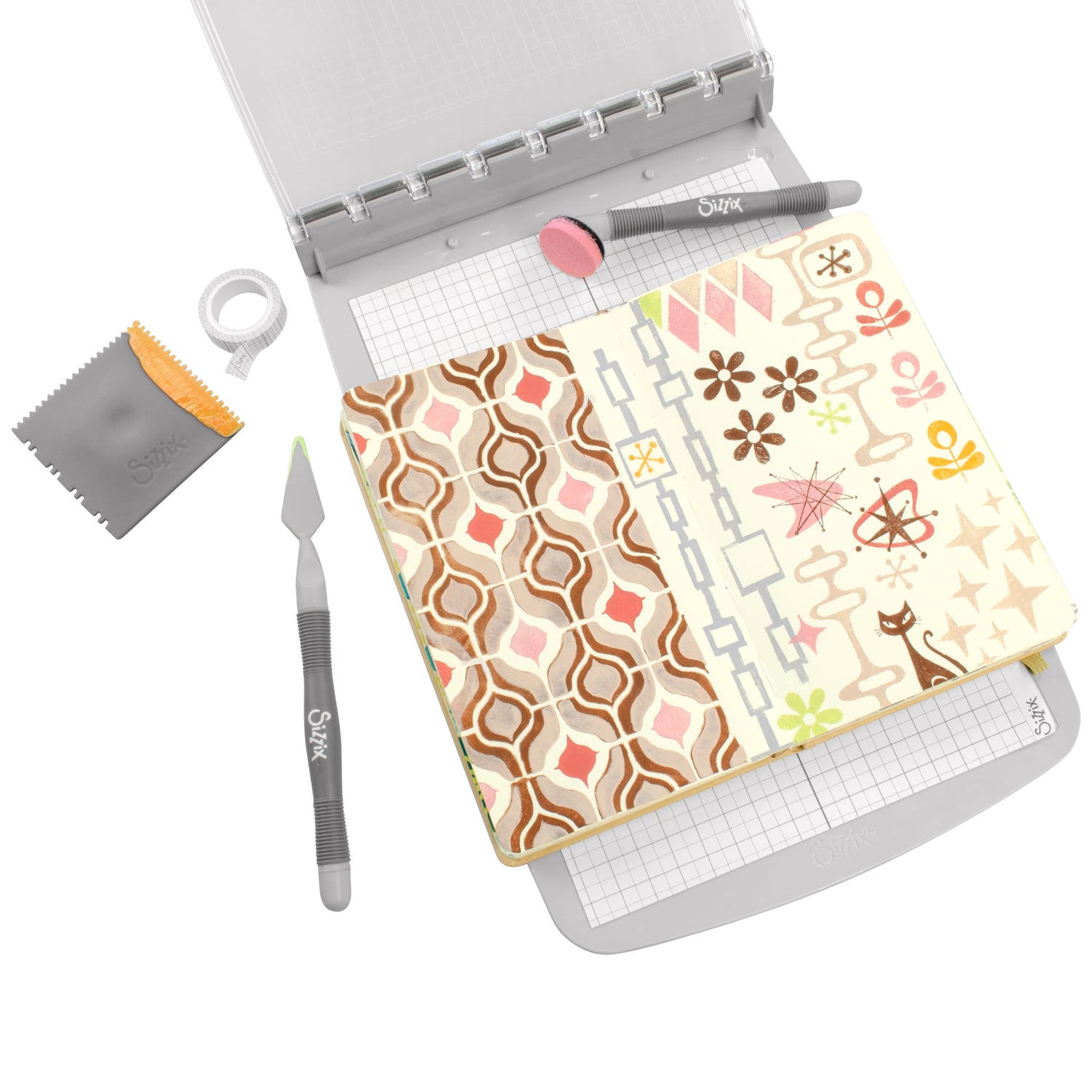 sizzix-studio-retro-stempel-schablonen-set-15-3tlg-hollins image 2