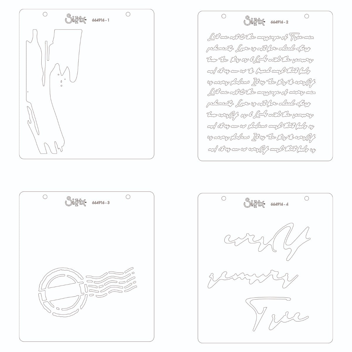 sizzix-scroll-text-layered-stencils-schablonen-4er-olivia-rose image 2
