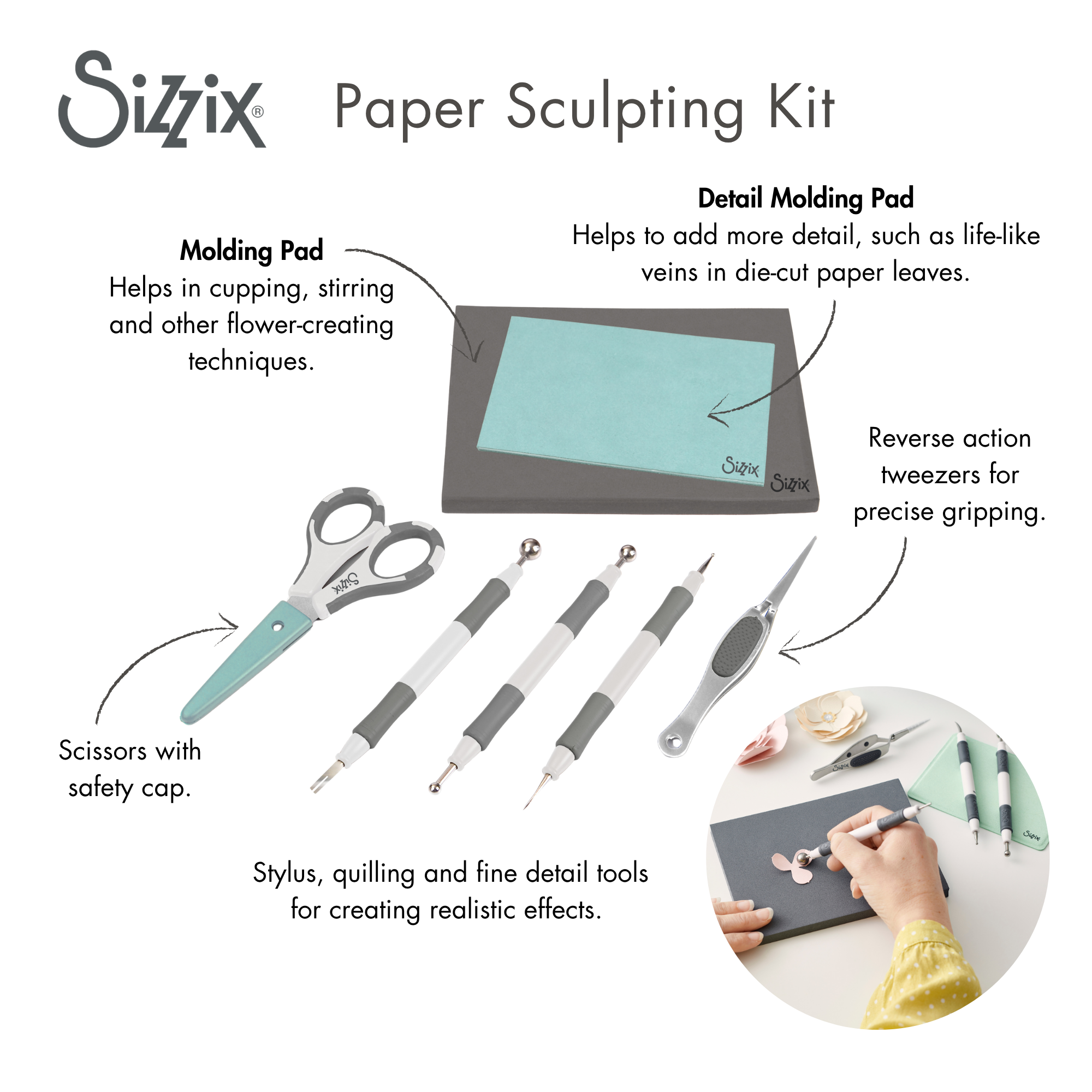 sizzix-making-tool-paper-sculpting-kit-blumen-7er-set image 2