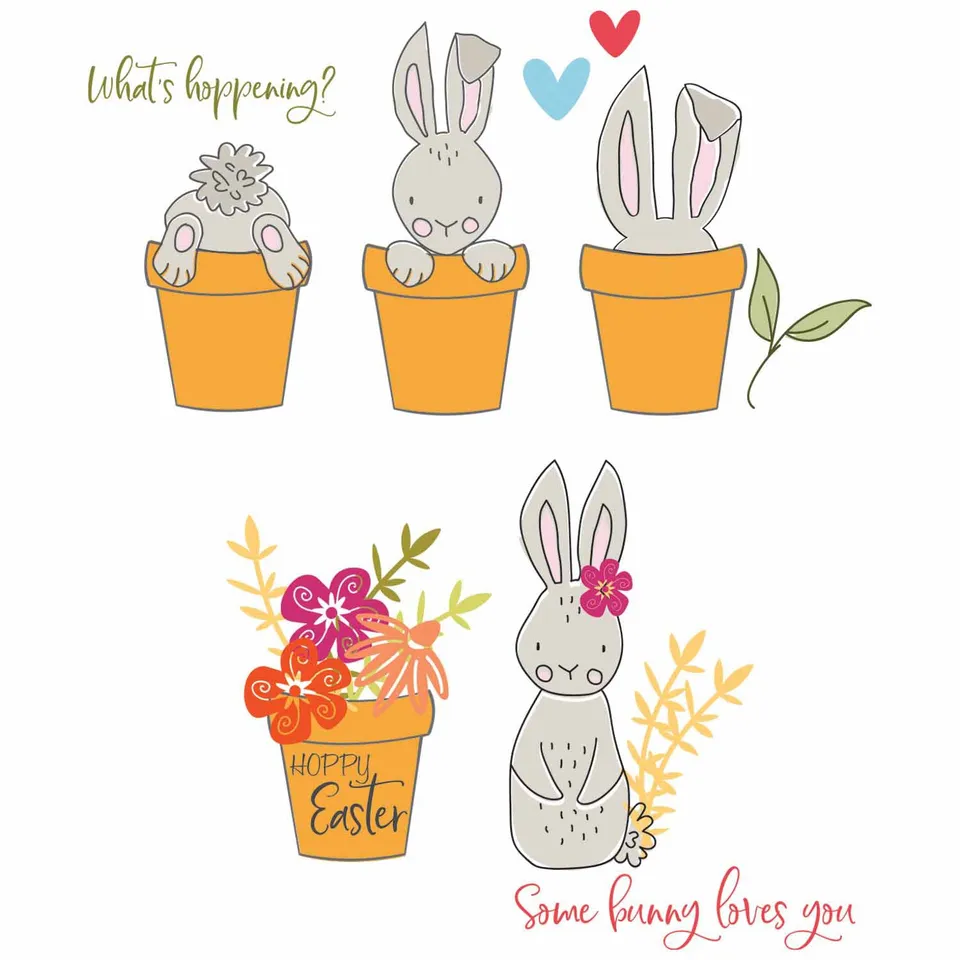 sizzix-clear-stamps-bunny-bits-blooms-stempelset-hasen-15tlg image 1