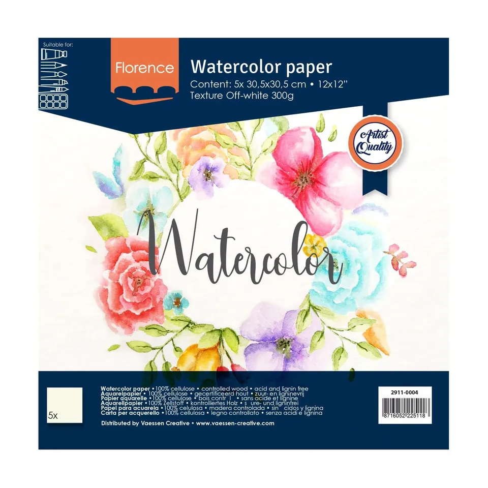 florence-aquarellpapier-30-5x30-5-elfenbein-wei-300g-5-blatt image 1