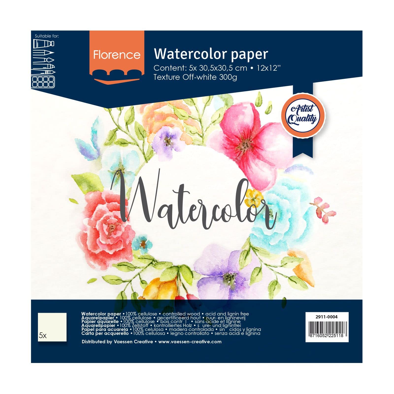 florence-aquarellpapier-30-5x30-5-elfenbein-wei-300g-5-blatt image 1