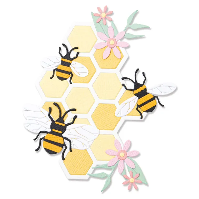 sizzix-thinlits-bee-hive-stanzschablonen-11tlg-biene-wabe image 1
