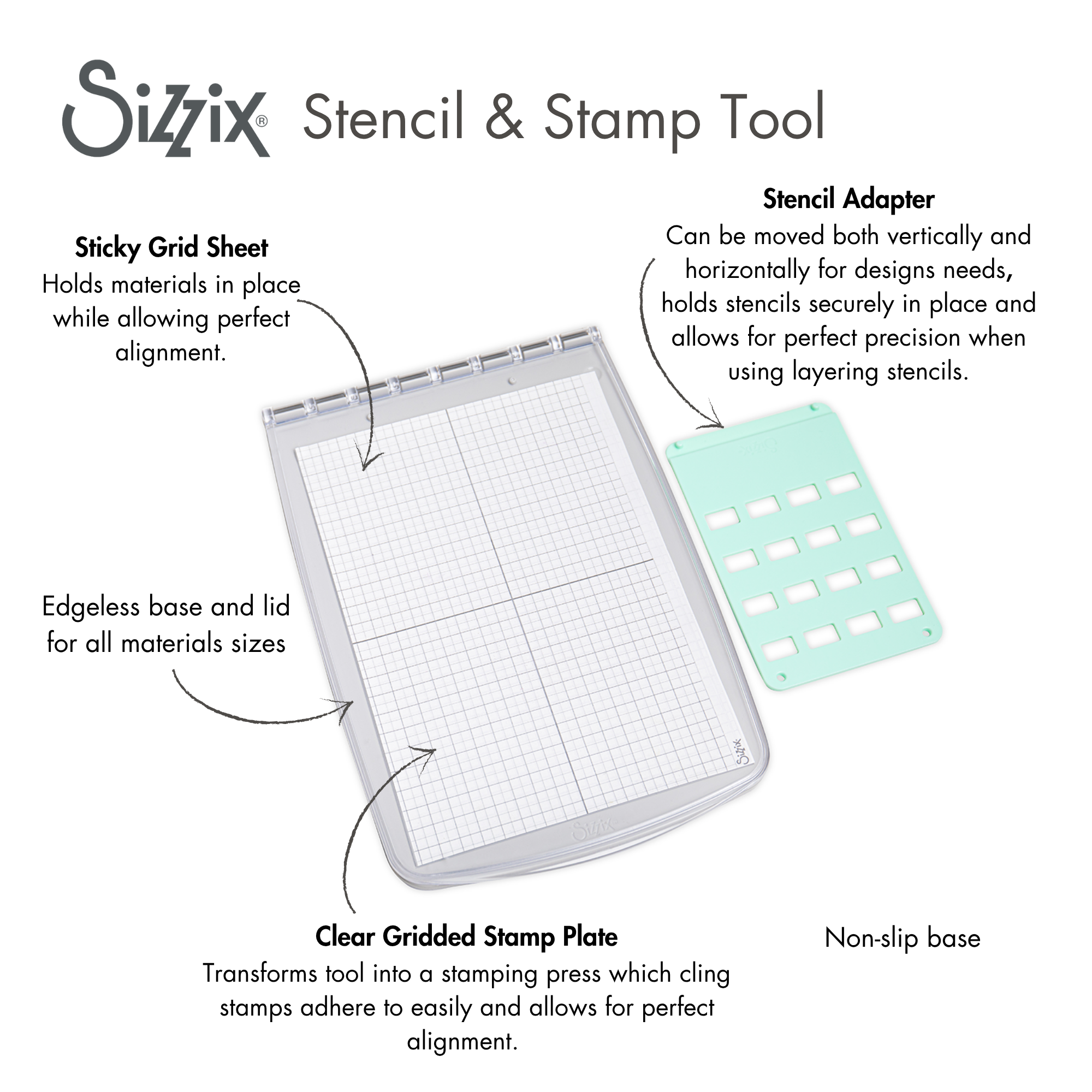 sizzix-stencil-stamp-tool-stempeltool-mit-rasterplatte image 2